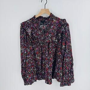 Who What Wear Boho Cottage Dark Floral Long Sleeve Top Size Large